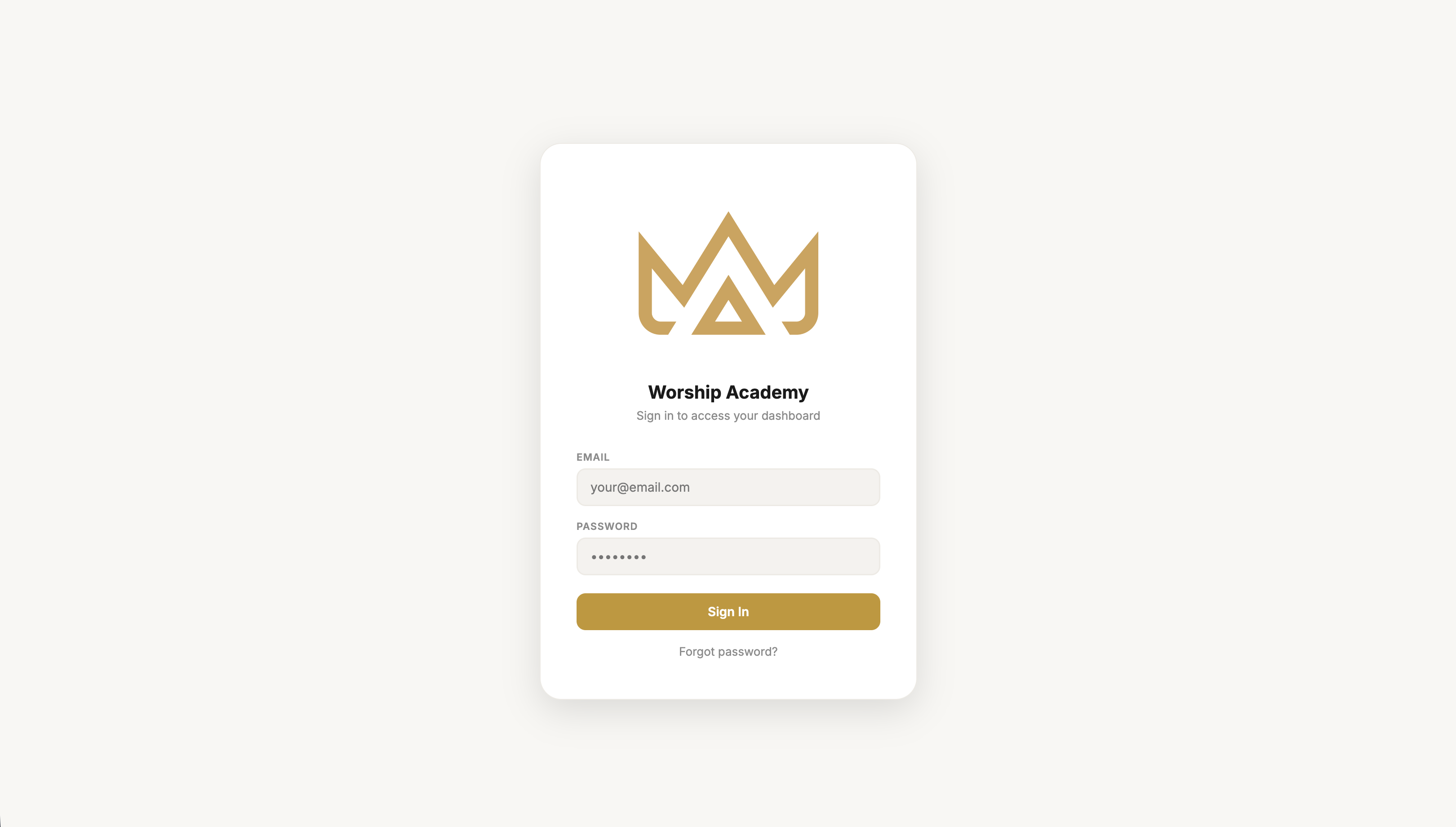 Worship Academy portal screenshot